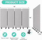 Soundproof Room Divider W/Wheels, 66in Office Dividers for Sound Proofing & Reducing, Sound Proof Dividers for Office Partitions Portable Temporary Wall Acoustic Wall Divider (Dark Grey, 4 Panel)