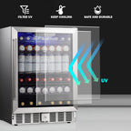 COWSAR Wine Cooler Refrige ETL Approved 24inch Wine Fridge Freestanding or Built-in Wine Refrigerator 5.1Cu.Ft Wine Fridge Under Counter Stainless Steel Wine and Beverage Refrigerator with Glass Door