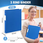 Henoyso 8 Pcs 3 Ring Binder 1/2'' Round Fits Letter Size 8. 5'' x 11'' Paper Plastic Flexible Binder Holds 100 Sheets with 1 Pockets Versatile Organizer for Office Home School (Blue)