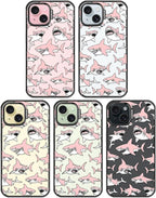 MOSNOVO Case for iPhone 15 Plus, [10ft 4X Military-Grade Drop Protection] Durable & Shockproof Phone Case Cover Design for iPhone 15 Plus / 14 Plus - Pink Sharks - Clear Black