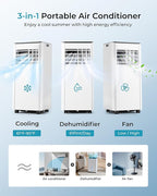 EUHOMY 10,000 BTU Portable Air Conditioners Up to 450 sq.ft, 3-1 Standing Smart Cooling AC with Remote, Dehumidifier, Fan, Air Conditioner Cools Room, 3 Modes, 24-hour timer, LED Display, Bedroom