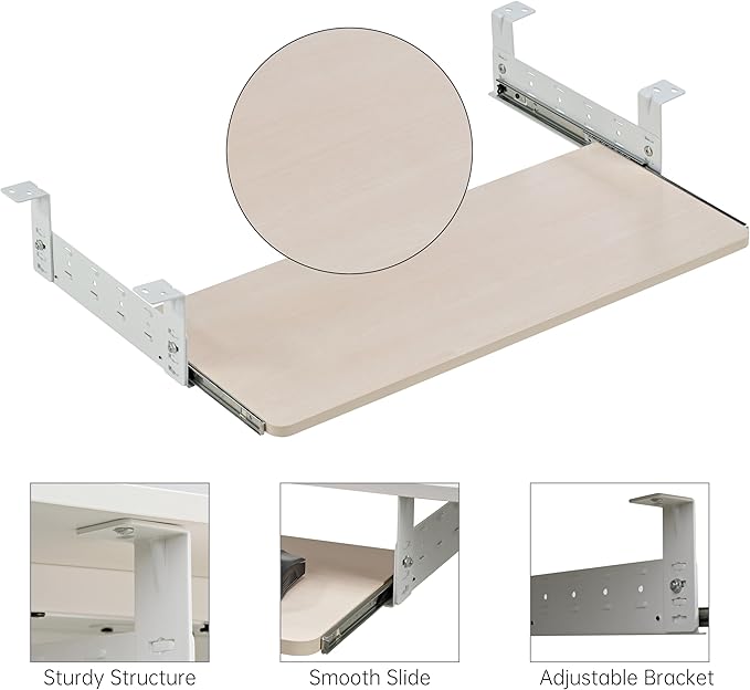 EUREKA ERGONOMIC Adjustable Keyboard Tray Under Desk, 28x11 Inch Large Slide Out Keyboard & Mouse Platform Tray, Wooden Pull Out Computer Keyboard Drawer for Typing Home Office Desk, Maple