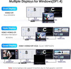 WAVLINK USB-C Docking Station for MacBook, Dell XPS, Lenovo Yoga, HP Laptops - Dual HDMI, DisplayPort, VGA, 3 USB 2.0 Ports, Black