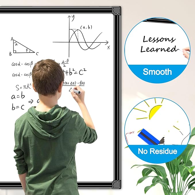 H-Qprobd 40"x30" Magnetic White Board Dry Erase Wall Mount Whiteboard - Office Home Classrooms White Board Hanging Writing Board with Black Aluminum Frame
