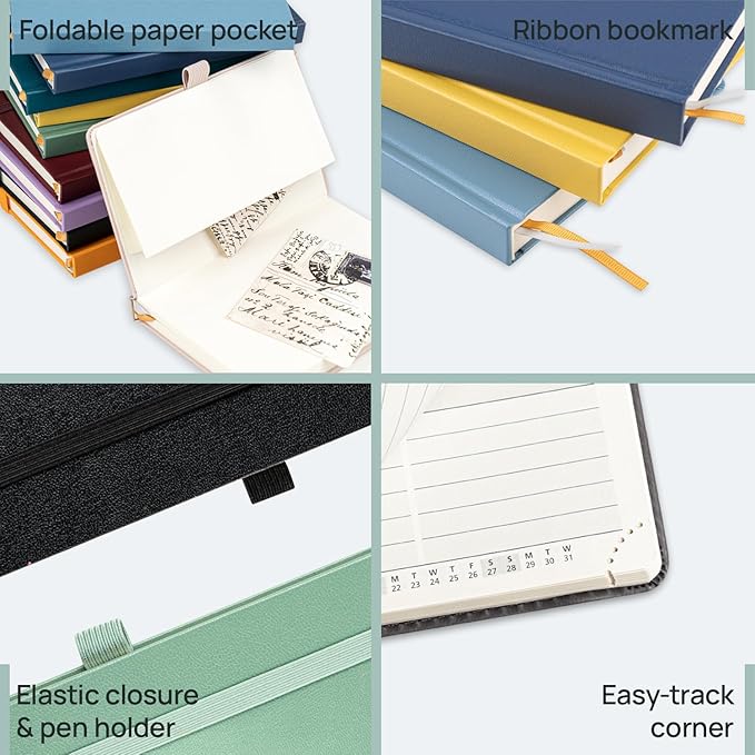 POPRUN Pocket Planner 2025-2026, (Purse Size 4''x 6.25'' Hard Cover) Academic Year Calendar Daily Weekly and Monthly (July 25-June 26) with Hourly Time Slots, 100 GSM Paper - Pacific Green