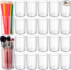 Crtiin 20 Pack Clear Acrylic Pen Holder Makeup Brush Round Pencil Holder for Desk Pen Cups Desk Organizers and Storage Desktop Stationery Organizer for Office School Home Supplies