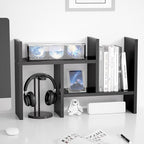 Jerry & Maggie Desktop Organizer Office Storage Rack Adjustable Wood Display Shelf Free Style Double H, Multi-Functional Mini Bookshelf for Desk Natural Stand (Black)