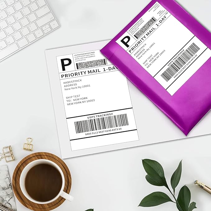 KKBESTPACK Half Sheet Shipping Labels for Laser and Inkjet Printers – 2 Per Page Self Adhesive Mailing Labels – White 8.5 x 5.5 (50 Labels)