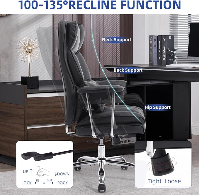 Big and Tall Office Chair 500lbs Wide Seat Executive Office Desk Chair High-Back Office Task Chair, Ergonomic Lumbar Support Computer Office Chairs for Heavy People(Black)