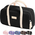 Sooez Large Pencil Case Pouch, Extra Big Pencil Bag with 5 Compartments, Pen Case Wide Opening, Soft Corduroy Pen Bag Organizer with Zipper, Cute Aesthetic School Supplies for Teen Girls, Black