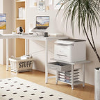 22"x15" Large Printer Stand with Storage Drawer, 2-Tier Under Desk Table for Home Office, Fits Fax Machine/3D Printer/Scanner (White)