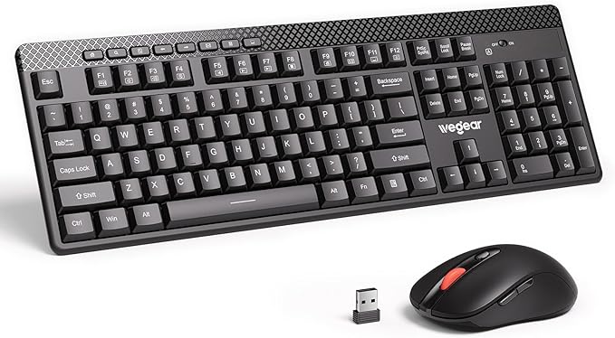 Wireless Keyboard and Mouse Combo, 5-Level Adjustable 4000 DPI Mouse, Quiet 2.4G Full Size Keyboard with 8 Additional Shortcuts, Silent Typewriter for PC, Desktop, Laptop, MacBook