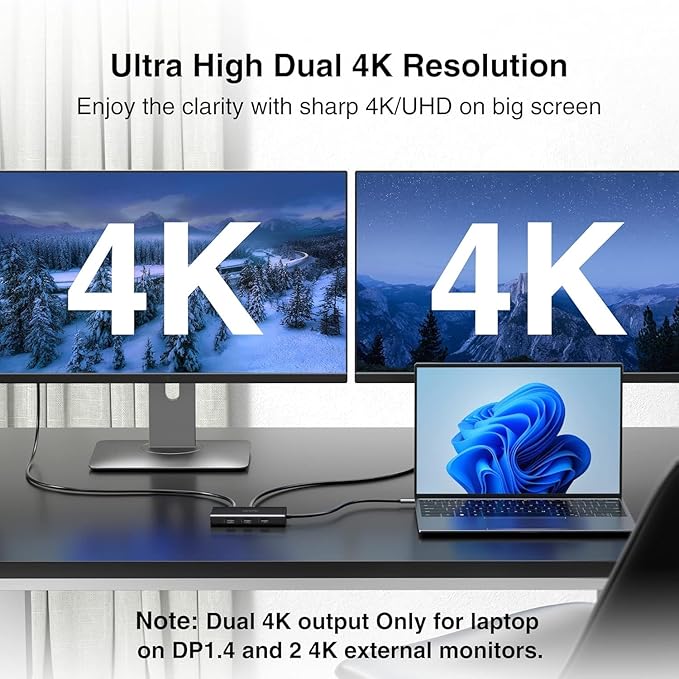 ABIWAZY USB C Docking Station Dual Monitor for HP Dell Lenovo Thinkpad Surface, 8 in 1 Computer Multiple Monitor Hub Adapter to Dual 4K HDMI,DisplayPort,VGA, 00W PD,3 USB for Windows Laptops(Black)