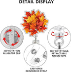 Autumn Leaves Badge Reel Retractable Badge Holder with Alligator Clip Fall Acrylic ID Name Card Scroll Red Maple Leave Badge Clips Designs for Student Teacher Office School Worker Nurse Decoration