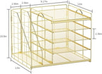 Marbrasse Desk Organizer with File Holder, 5-Tier Paper Letter Tray, Mesh Desk Organizers and Accessories with Magazine Holder, Desktop Organizer and Storage for Office Supplies (Gold)