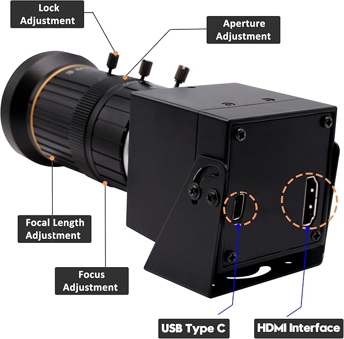 SVPRO HDMI Camera 4K USB Camera HD Streaming Webcam with 5-50mm Telephoto Zoom Manual Lens Industrial Camera CS Mount 10X Optical Zoom Camera for PC Computer,Laptop,Monitor,TV