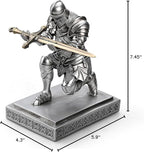Medieval Armored Warrior Knight Pen Holder Desk Organizers and Accessories Resin Pencil Holder Paperweight as Gift with a Cool Letter Opener for Desk (Silver)