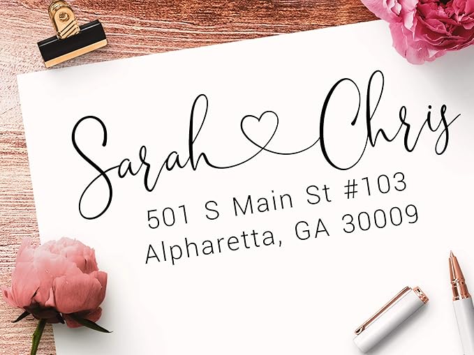 Address Stamp - Personalized Self Inking Return Address Stamper - Black Ink - Custom Wedding Stamp for Invitation Envelopes