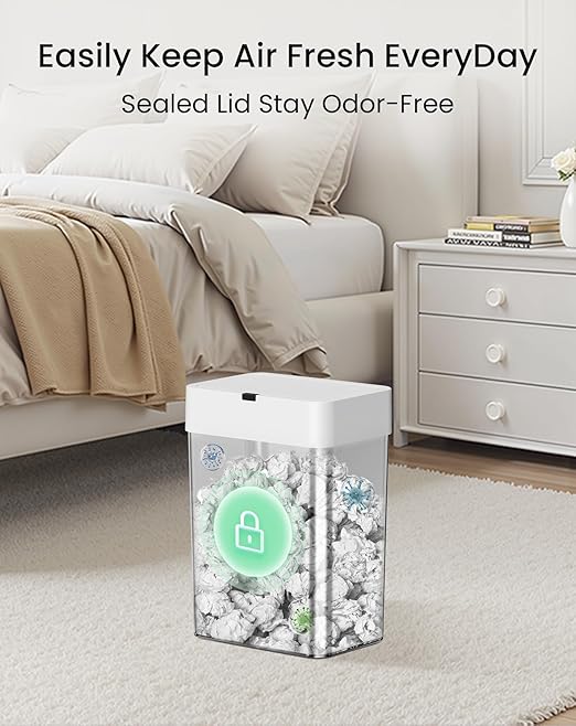 Cesun Bathroom Trash Can with Lid, 4 Gallon Motion Sensor Garbage Can Automatic Touchless Trash Cans, Slim Plastic Smart Waste Basket for Bedroom, Office, Living Room, White