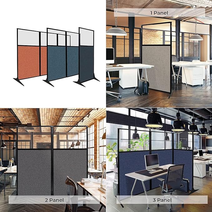 Versare Workstation Partition | Portable Wall Divider | Modern Office Cubicle | Free Standing Privacy Screen | Flexible Work Space | 99" x 70" W/Window, Caribbean Fabric Panels