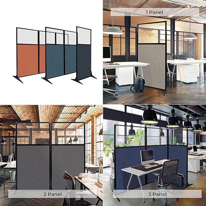 Versare Workstation Partition | Portable Wall Divider | Modern Office Cubicle | Free Standing Privacy Screen | Flexible Work Space | 99" x 70" W/Window, Red Fabric Panels