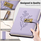 Lock Diary for Women Diary with Lock for Girls A5 Leather Locked Journal 260 Pages 100 GSM Refillable Journal with Lock for Teens Secrets Flower Journals with Combination Passwords, 5.7"x8.3", Purple