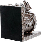 MyGift Gothic Brown Resin Dragon Guarding Castle Pencil Cup Bookends, Office Desk Book Ends with Decorative Fantasy Dragons and Stone Tower Pen Holders, 1 Pair