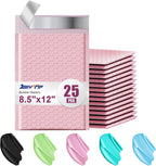 Poly Bubble Mailers 8.5x12 Inch, 25 Pack Padded Envelopes for Shipping, Package Envelopes with Self Seal Adhesive, Waterproof Padded Mailers (Pink, Bulk #2)