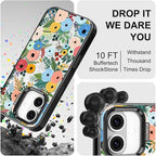 MOSNOVO Case for iPhone 16, [10ft 4X Military-Grade Drop Protection] Durable & Shockproof Phone Case Cover Design for iPhone 16 - Pastel Floral Garden - Clear Black