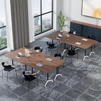 Folding Conference Table, Modern Large Conference Room Tables with Flip-Top Design, Foldable Conference Table Meeting Table with Wheels, Mobile Seminar Training Tables for Office Classroom (8, Brown)