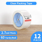 JARLINK Clear Packing Tape (12 Rolls), Heavy Duty Packaging Tape for Shipping Packaging Moving Sealing, 2.7mil Thick, 1.88 inches Wide, 60 Yards Per Roll, 720 Total Yards