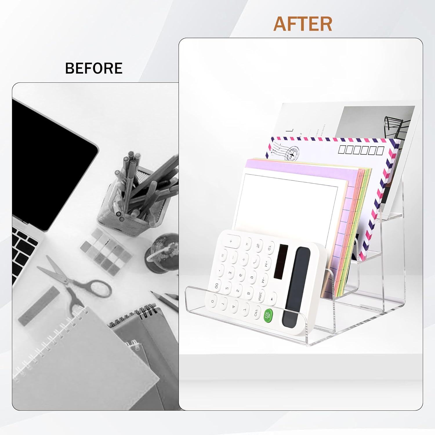 Mail Organizer Countertop, 4 Tier Clear Acrylic Mail Holder, Small Desk File Storage Holders for Bill, Envelope, Letter Sorter