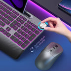Backlit Keyboard and Mouse Combo, 7 Colors Wireless Keyboard Ergonomic with Wrist Rest and Volume Knob,Phone Holder,Rechargeable with Light Up Keyboard for Laptop, PC, Mac, Windows -Black