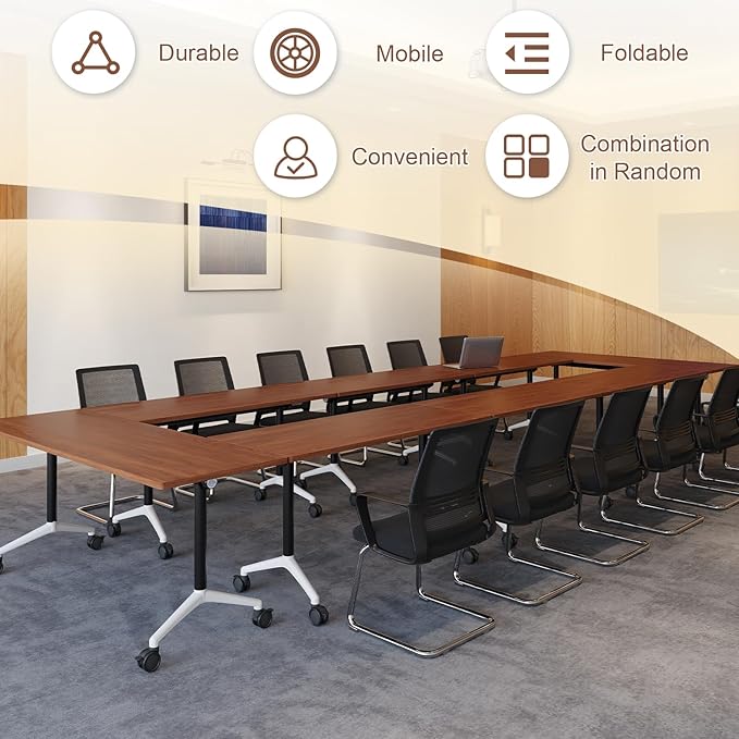 Folding Conference Room Table, Modern Conference Tables with Wheels, Large Rectangular Mobile Training Tables for Office Classroom, Foldable Modular Boardroom Seminar Table (4pack L55.1in)