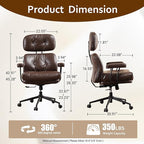 Faux Leather Executive Big and Tall Office Chair - Reclining Task Swivel PC Chair with Lumbar Support, Dark BrownPU