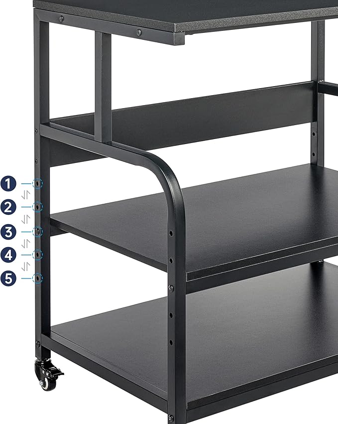 32.3" x 18.9" Extra Large Printer Stand Table with Adjustable Storage Shelf, 3 Tier Rolling Printer Cart with Industrial Wheels for Home Office, Black