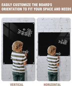 Magnetic Glass Whiteboard，48"x36" Wall Mounted Frameless Dry Erase Board for Office, Home & School Black