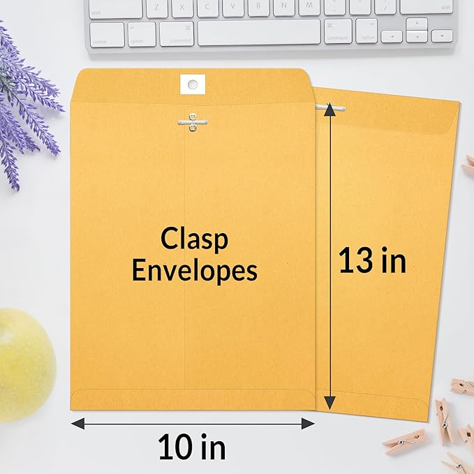 SUNEE 10x13 Clasp Envelopes 100 Count - 10x13 Inch Brown Kraft Envelopes with Clasp Closure – for Home, Office, Business, Legal or School, Great for Filing, Storing or Mailing Documents