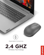 Lenovo 530 Full Size Wireless Computer Mouse for PC, Laptop, Computer with Windows - 2.4 GHz Nano USB Receiver - Ambidextrous Design - 12 Months Battery Life - Graphite Grey