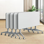 Folding Conference Table, Modern Large Conference Room Tables with Flip-Top Design, Foldable Conference Table Meeting Table with Wheels, Mobile Seminar Training Tables for Office Classroom (4, White)