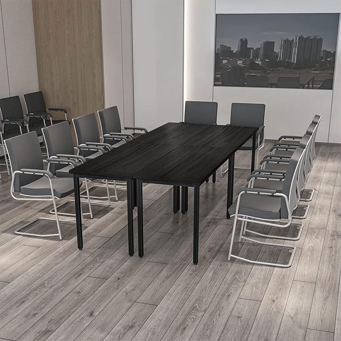 Bonzy Home Conference Tables 8ft Office Computer Desk for Meeting Room Study Writing Printer Podcast Table for 4-8 People Modern Black 2PCS 94.4"x23.6"x29.5"