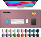 Aothia Leather Desk Pad Protector, Mouse Pad, Office Desk Mat, 31.5" x 15.7" Non-Slip PU Leather Desk Blotter, Laptop Desk Pad, Waterproof Desk Writing Pad for Office and Home (Dark Pink)