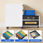 MIIIKO 3 Drawer File Cabinet, Rolling File Cabinet Under Desk, Metal Filing Cabinets for Home Office, Deep Drawers for Hanging Legal Letter Folders, Full Assembled Except Casters