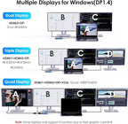 WAVLINK USB C Docking Station for MacBook Dell XPS 13/15, Lenovo Yoga, HP Laptops, USB C to Dual HDMI Monitors for Windows, USB Hub Adapter with Dual HDMI, Displayport, VGA, 3 USB 2.0 Ports, Blue