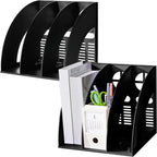 SAYEEC 2 Pack Magazine File Holder for Desktop 3 Compartment Binder Folder Notebook Standing Organizer Office Racks Black Holds Documents for School Working