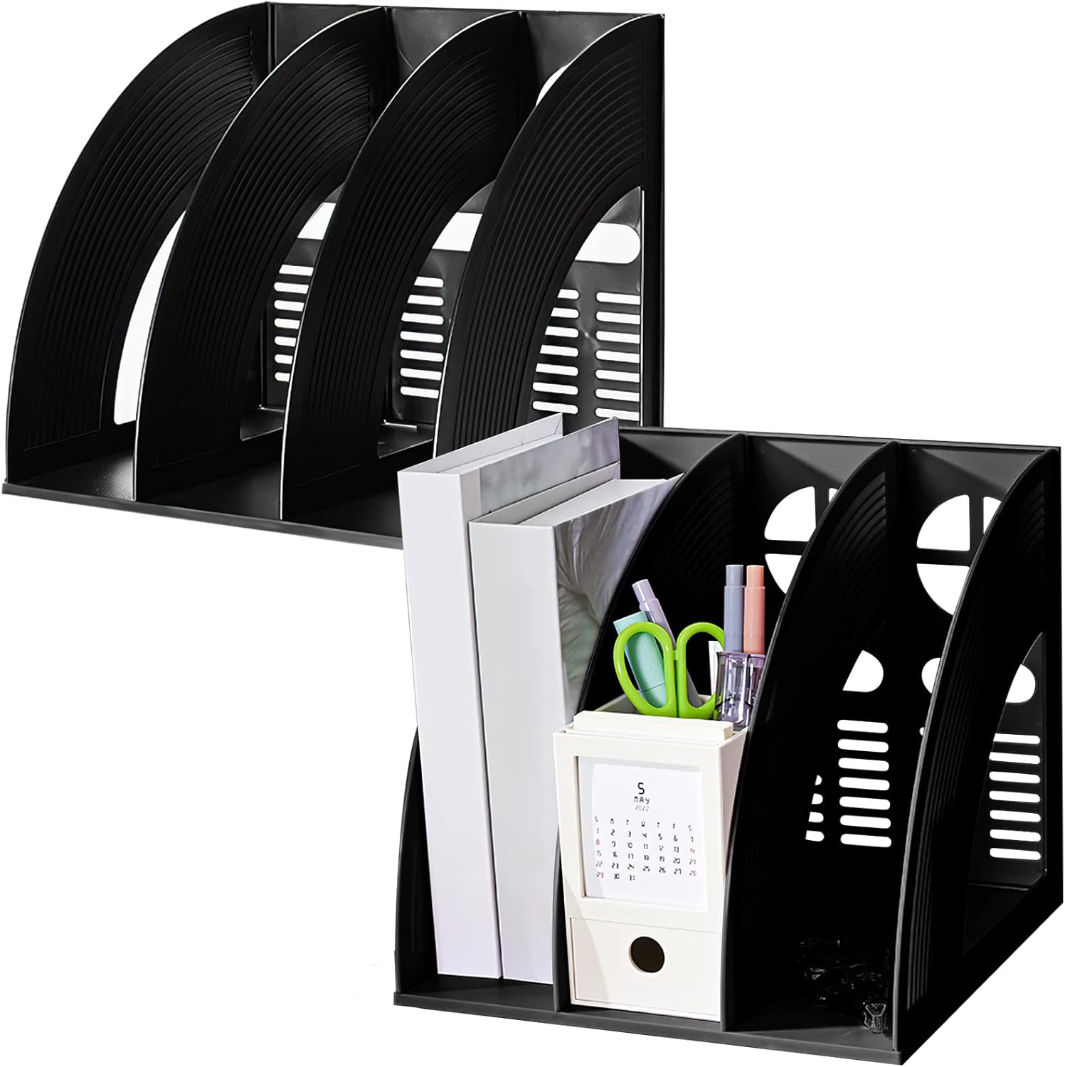 SAYEEC 2 Pack Magazine File Holder for Desktop 3 Compartment Binder Folder Notebook Standing Organizer Office Racks Black Holds Documents for School Working