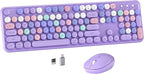 Colorful Wireless Computer Keyboard and Mouse Combo with Round Typewriter Keycaps, Retro Design, Power Switch, Ergonomic Design, 2.4GHz Wireless for Windows, Mac, PC(Purple-Colorful)