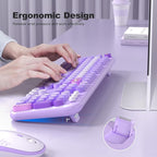 Wireless Keyboard and Mouse, Typewriter Full Size Keyboard with Number Pad and 2 in 1 USB Connected Mouse for Windows 7/8/10, Laptop, Desktop, PC, Computer (Purple Colorful)