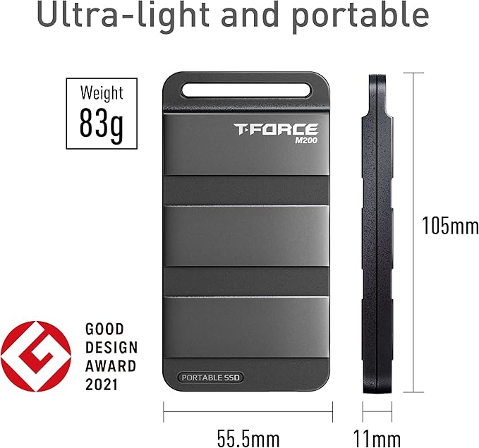 TEAMGROUP T-Force M200 Portable External SSD 4TB USB3.2 Gen2x2 Type-C Read/Write 2000MB/s Compatible with PS5 & Xbox & Chrome OS T8FED9004T0C102