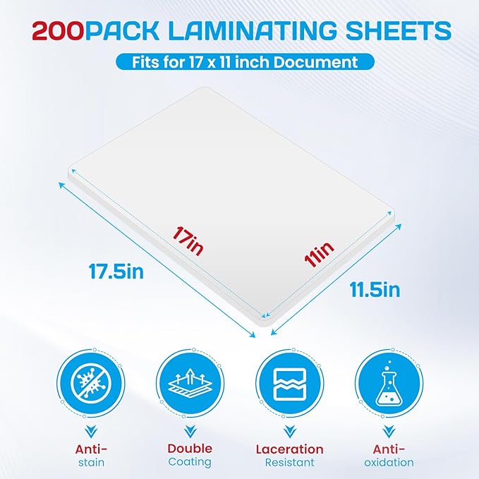 CAREGY 200 Pack Laminating Sheets, Hold 11 x 17 Inch Sheet, 3 Mil Clear Thermal Laminating Pouches 11.5 x 17.5 Inch Lamination Sheet Paper for Laminator, Round Corner